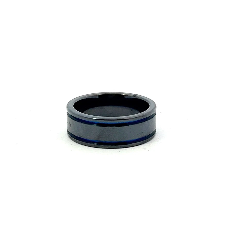 Em Edward Mirell 8mm Titanio Nero Doppio Blu Gola Fedina - Immagine 2 di 4