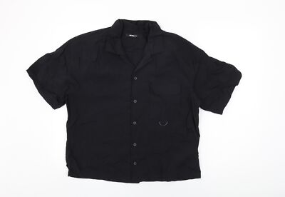 Novamen Herren Schwarz Nylon Knopfleiste Größe M Kragen Knopf