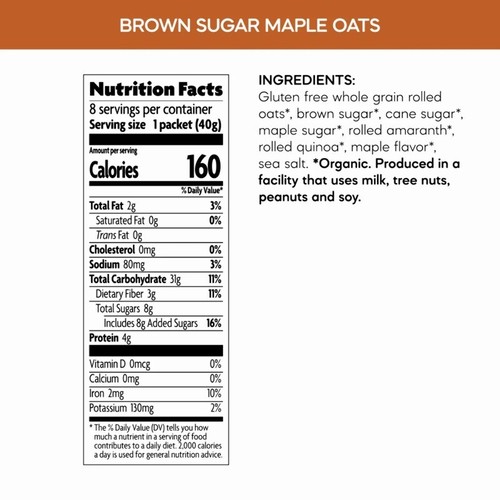 (3 pack) Nature's Path Organic Brown Sugar Maple Gluten Free Oatmeal 11oz Box - Picture 7 of 8