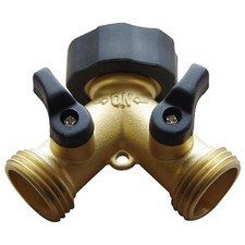 Brass Garden Hose Splitter 2-Way Y Hose Connector Adaptor with Valves