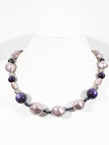 Purple Moon Glow Pearlized Bead Toggle Necklace Retro Boho Tribal Choker 15"