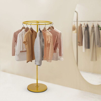 Gold Rotatable Round Garment Rack Floor-Standing Display Clothes Shelf Adjust