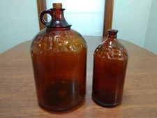 Vintage Purex Gallon and Quart Jugs Amber Brown Glass Raised Letters No Tops