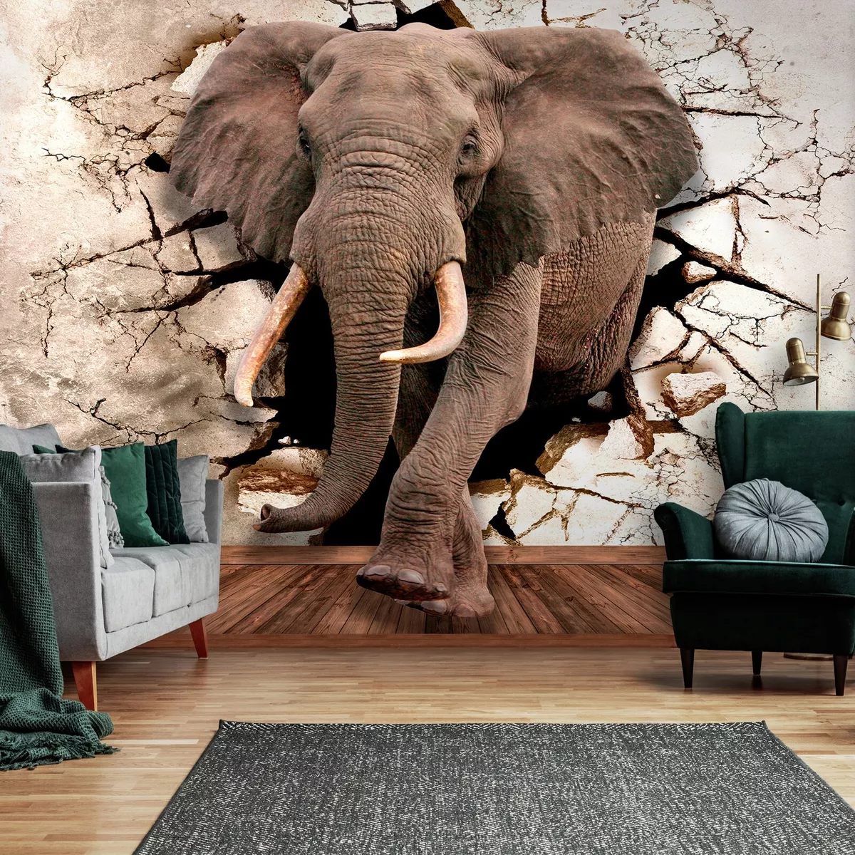 3D EFFECT ELEPHANT ANIMAL Photo Wallpaper Wall Mural Modern