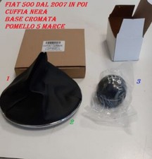 CUFFIA E POMELLO LUCIDO LEVA CAMBIO FIAT 500 2007 2015 + GHIERA CORNICE CROMATA