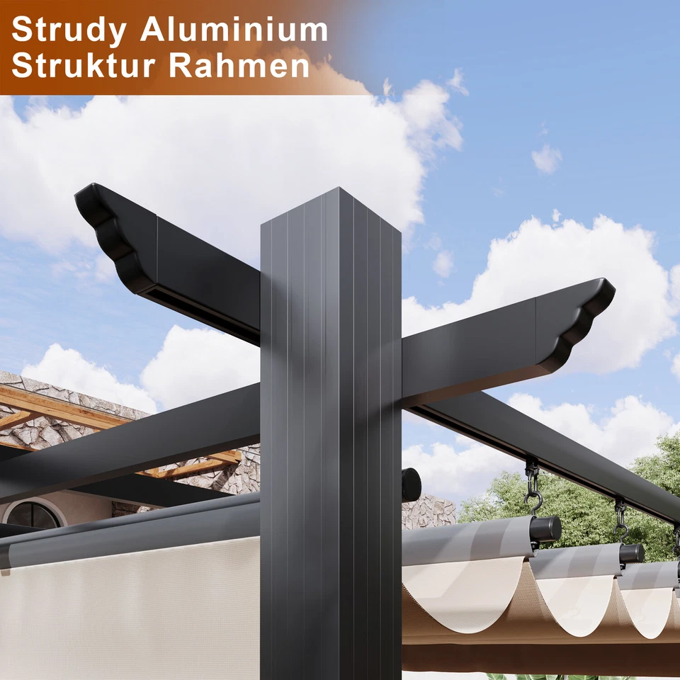 3X4M Pergola Pavillon mit einstellbarem Stoffdach Alu Sonnenschutz Überdachung - Bild 2 von 4