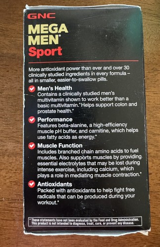 GNC Mega Men Sport Timed-Release 180 Caplets - Picture 3 of 3