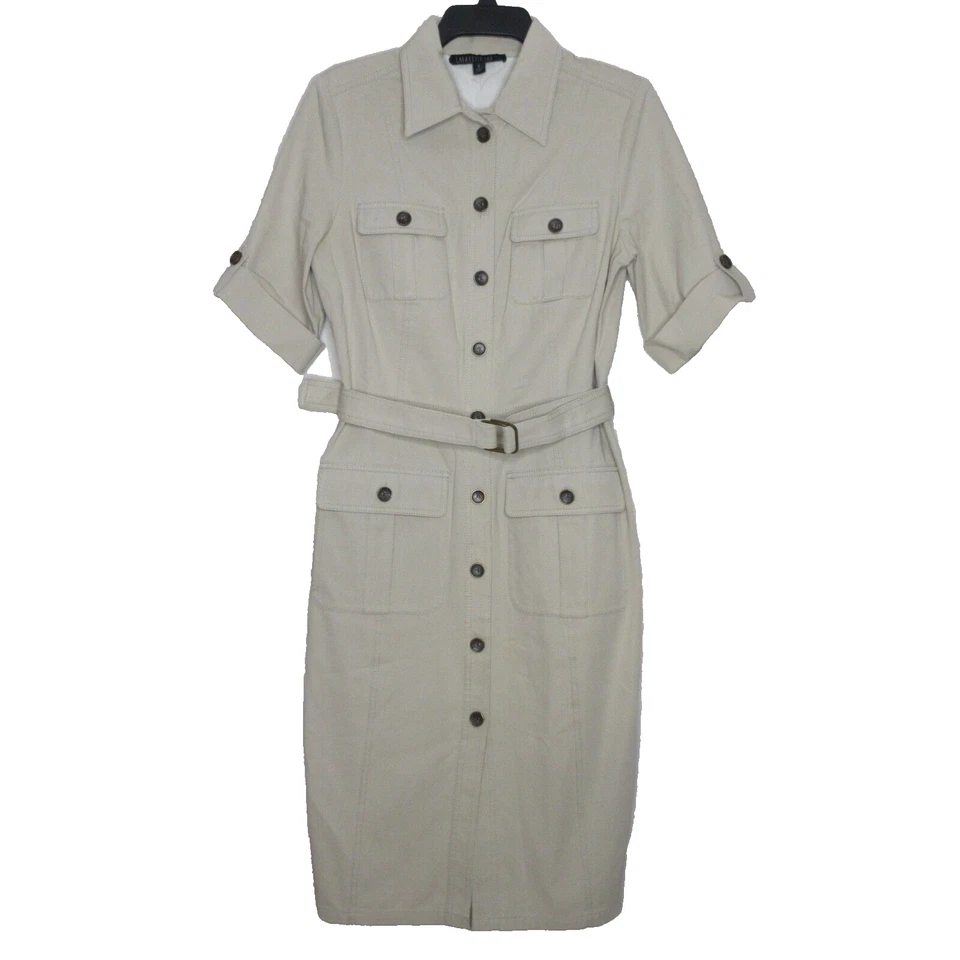 Lafayette 148 New York Women's Belted Cargo Beige Button Front Shirtdress 6 B12 - Image 3 of 4
