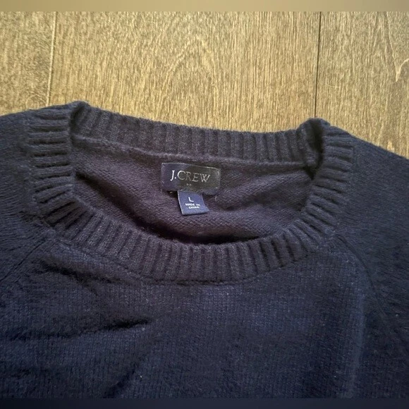 J. Crew Men's Navy Supersoft Lambswool Blend Crewneck Sweater, Size Large - Image 3 of 4