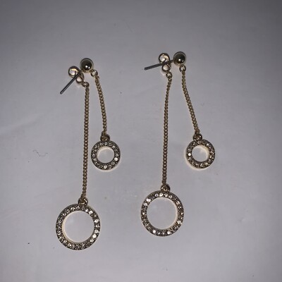 Earrings 2.5  Gold plated rhinestones two circles hanging