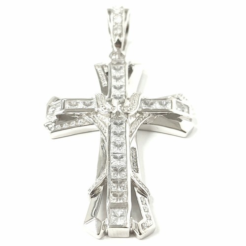 Sterling Silver Cross 925 Pendant Large Men's Cubic Zirconia Stones Hallmarked - Picture 5 of 11
