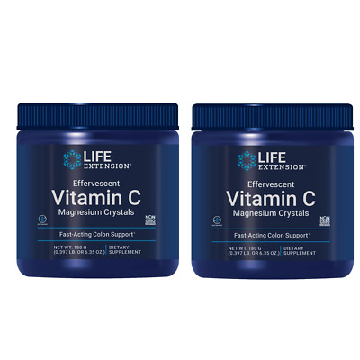 Life Extension Effervescent Vitamin C Magnesium Crystals Colon Support 180g 2Pac