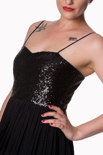 Banned Apparel Retro Love Sequin Mesh Flared Midi Tulle Strappy Dress In Black - Picture 5 of 5
