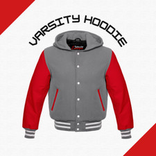 Varsity Letterman Baseball Bomber Wool Jacket Hoodie Men's Real Leather Sleeves