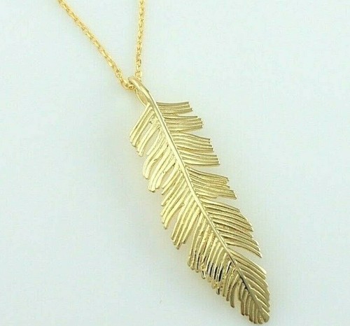 Large Feather Leaf Pendant Necklace 16 
