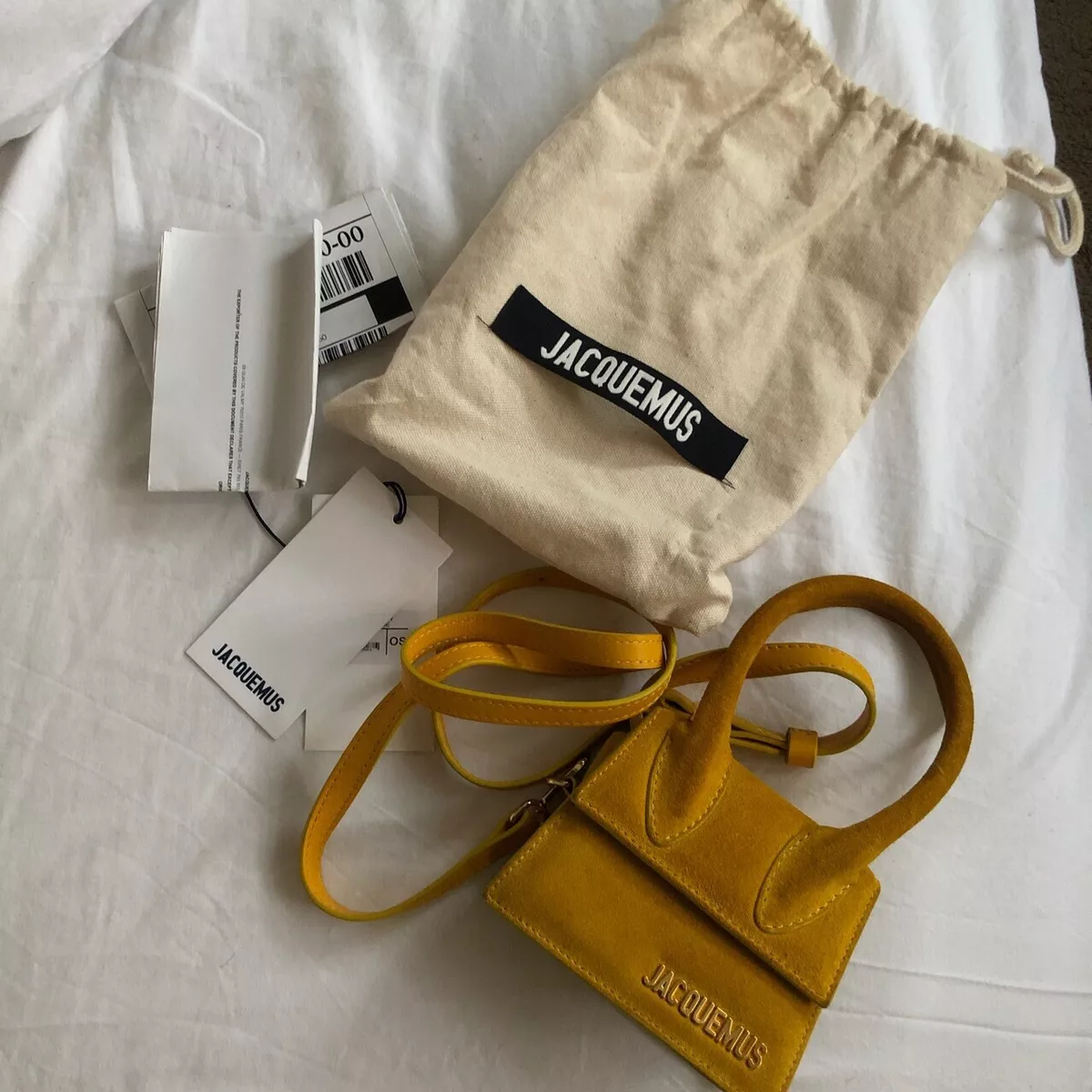 Jacquemus Chiquito Bag In Yellow Suede. Comes with receipt and dust bag.