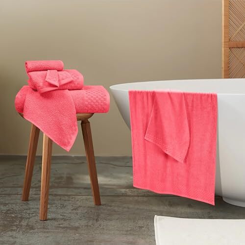 Premium Cotton 6 Pack Towel Set for Bathroom, Contains 2 Bath Coral Orange - Picture 4 of 4