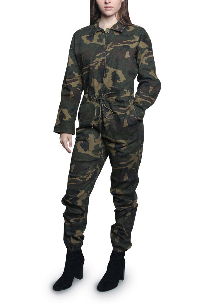 Women's Army Parachute Camo Overall Military Jumpsuit Romper