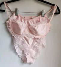 Vtg Dolores Promise Poirette Sz M Panties & 36C Bra Set Pink Union Made USA