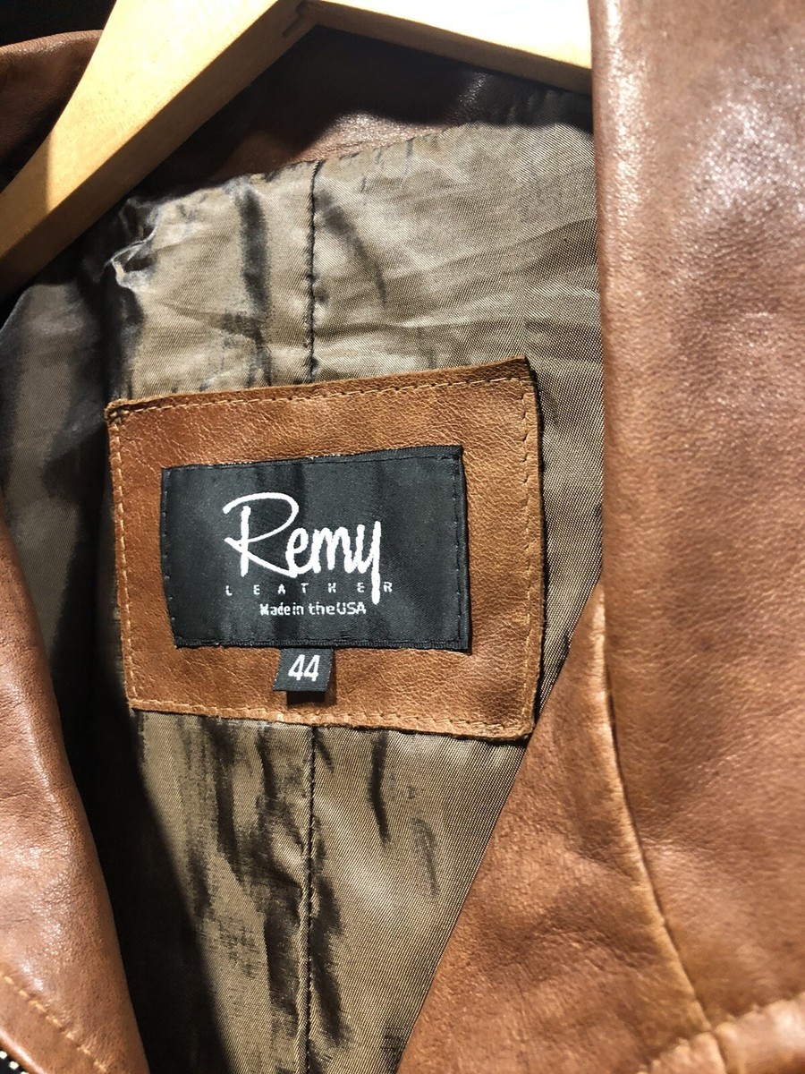 Remy Lamb Leather Black Brown Zippered Jacket Men's Size 44