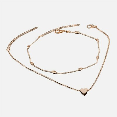 Two Layer Heart Ankle Bracelet Foot Chain Gold