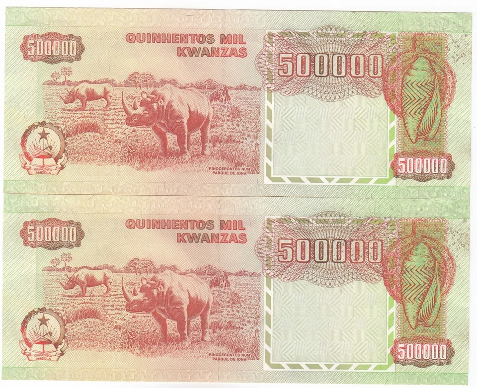 Angola, 500,000 Kwanzas, 1991-02-04, Lot of 2 Consecutive Serial, P134, AUNC/UNC - Image 2 of 2