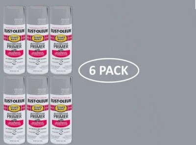 6 Cans Rust-Oleum Flat Light Gray Automotive Primer Spray | Stops Rust 15Oz Cans