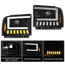 For 2005-2007 Ford F250 F350 F450 Superduty LED DRL Tube Projector Headlight L+R