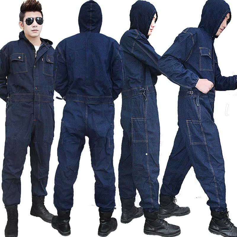 Mens Denim Workwear Mechanic Womens Jumpsuit Protective Jeans Overalls  Coveralls