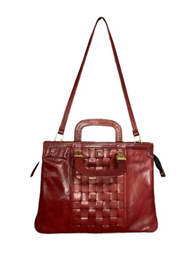 VTG 60S 70S RED LEATHER GOLD WOVEN MOD GOGO HAND SHOULDER BAG - Picture 2 of 5