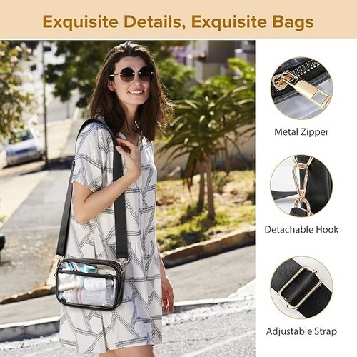 Clear Crossbody Purse Hand Bag-Stadium Approved Concerts-Quilted Trim Adj. Strap - Picture 10 of 16