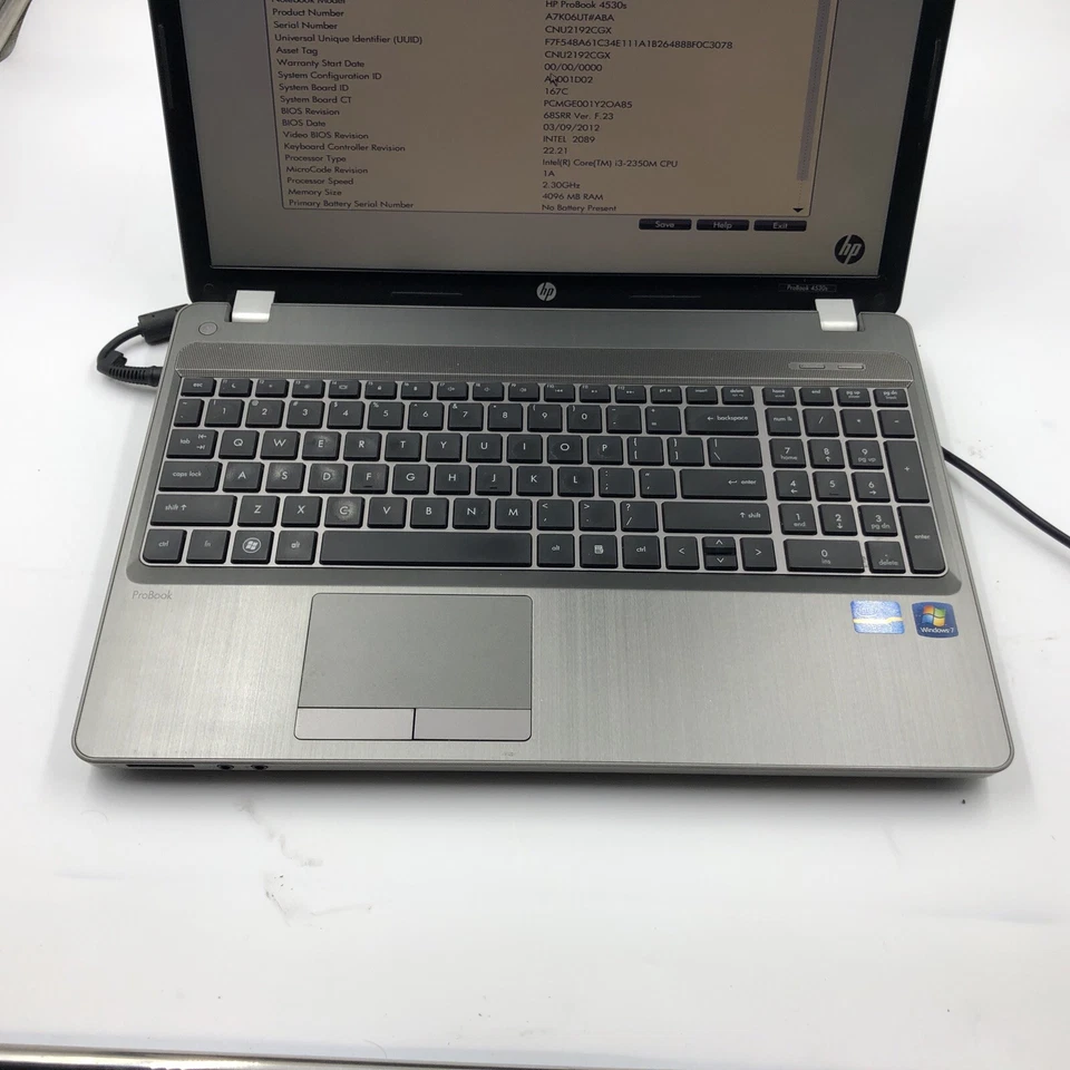 Portátil HP Probook 4530s i3-2350M 2,5 GHz 4 GB SIN HDD/OS/batería GPU/placa defectuosa PARTE Foto 3 de 4