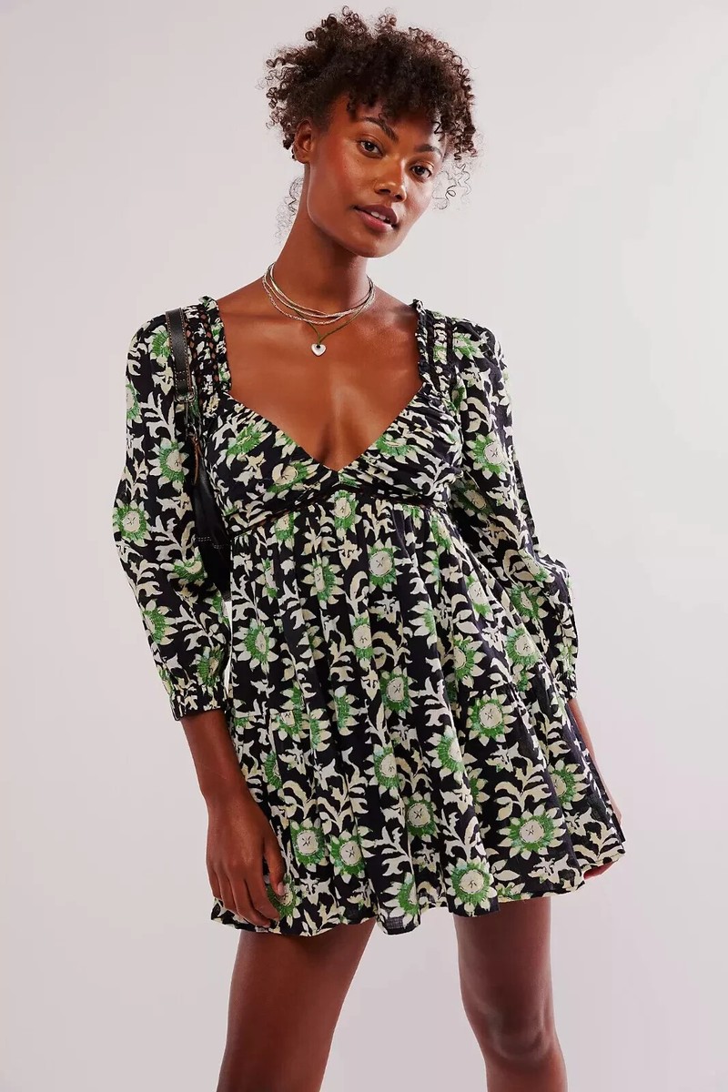 free people green floral dress Sacha Mini L 10 Women's Casual Printed Short NEW 40673 ON TREND