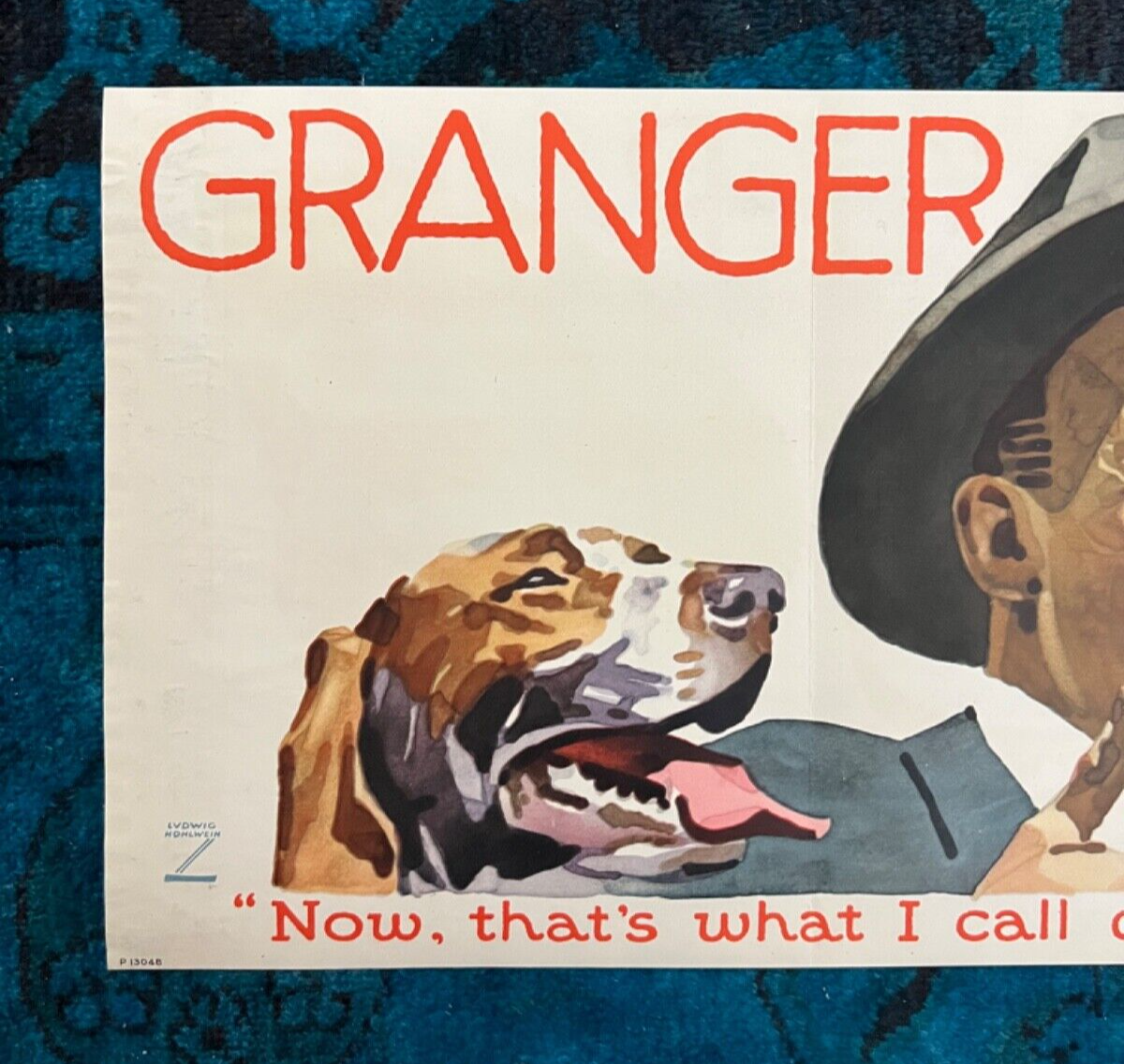 Original Poster 1920s Granger Rough Cut Tobacco Pipe Smoking Vintage Suit  Dog