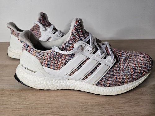 adidas Ultra Boost 4 Shoes Mens US 9.5 White Multi Color Rainbow Runners CM8111