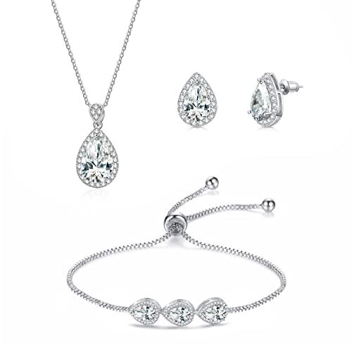 Cubic Zirconia Teardrop Necklace Earring and E-Teardrop