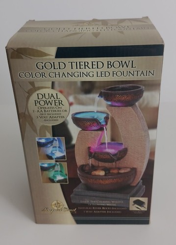 Newport Coast Collections Gold Tiered Bowl Color Changing LED Water Fountain - 第 1/8 張圖片