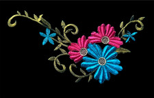 Vibrant Floral Embroidery, Iron-On Applique 8 1/2 x 4 1/2 inch FREE SHIPPING