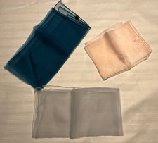 3 Vintage Scarf Nylon Hair Wrap Babushkas Teal Grey Light Pink Roses