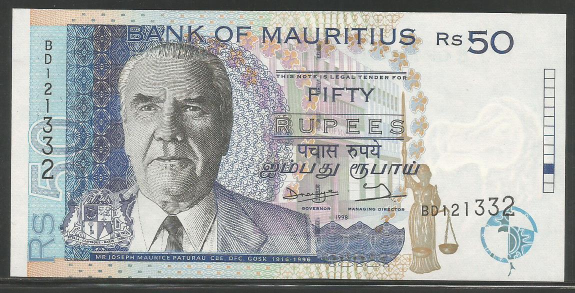 Mauritius P-43 50 Rupees 1998 Unc