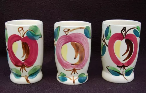 Set of 3  Ceramic Tumblers ~ PURINTON APPLE ~ Hand-Painted Slip Ware ~ Vintage