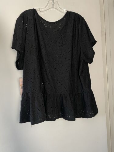 Nanette by Nanette Lepore Black Top Size 3X Tiered Eyelet Peplum Blouse NEW 998
