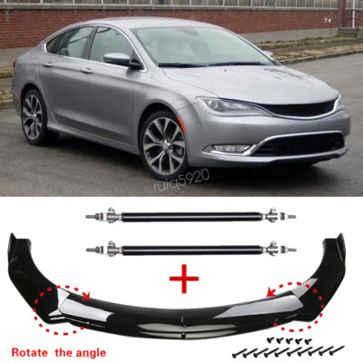 For 15-17 Chrysler 200 Black Front Bumper Chin Lip Body Kit Spoiler+Strut Rods