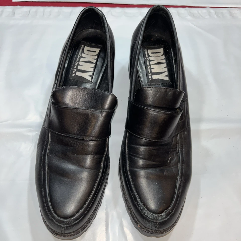 MOCASINES DE TACÓN GRUESO DKNY CUERO NEGRO PELDAÑOS PESADOS Mujeres 11B Sin cordones Y2K Brasil Foto 3 de 4
