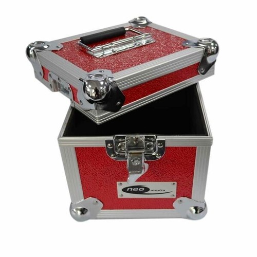 2 X NEO RED Aluminium DJ Storage Carry Case Holds 100 Vinyl 7" Single Records HQ - Afbeelding 6 van 24