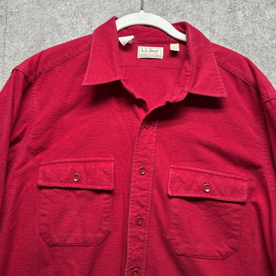 Vintage 90s LL Bean Chamois Shirt Red Men’s 2XL Heavyweight Flannel Workwear - Image 2 of 4