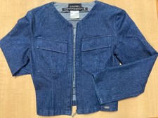 USED CHANEL COLLARLESS DENIM JACKET, SIZE 36, VINTAGE - PRICE REDUCED VERYGOO
