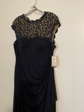 Alex Evenings Dress Size 16 Navy Blue Sleeveless Long Wedding Cruise Nwt