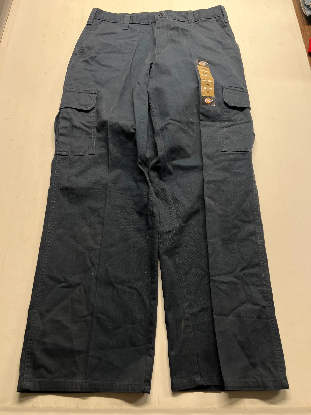 NWT Dickies Cargo Pants Blue Loose Straight Leg Utility Workwear Mens Sz 34x32