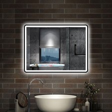 Black Bluetooth Bathroom Mirror With Led Lights Demister Clock